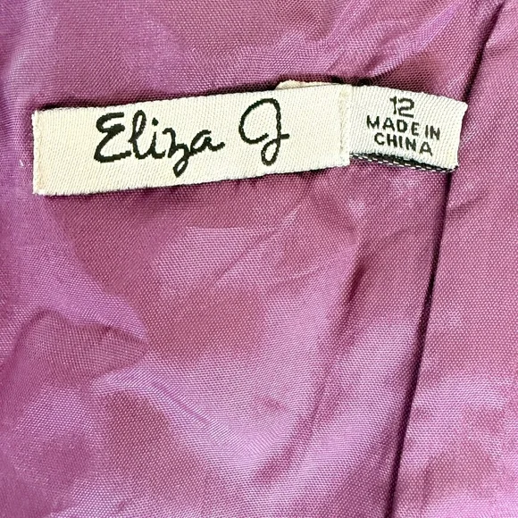 Eliza J embellished neck purple jacquard fit and flare belted dress - Picture 9 of 10